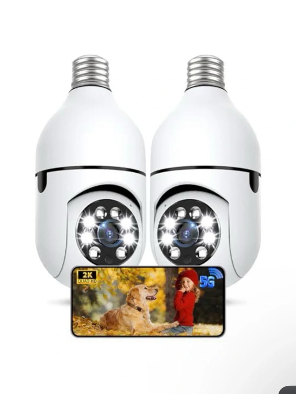 Smart 2K 5G WiFi Bulb Camera (White) - 2-Pack